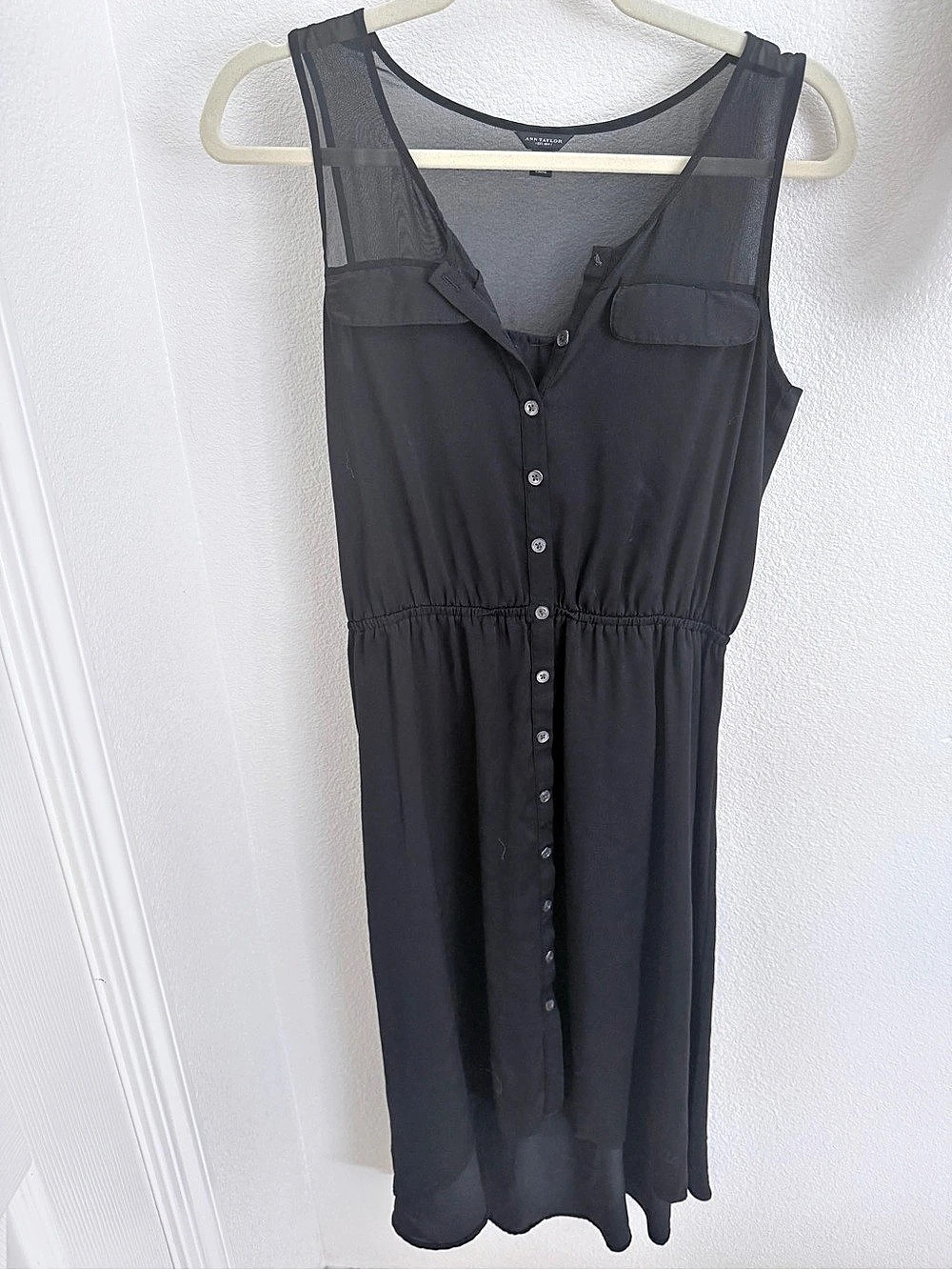 Ann Taylor Black Button Front Midi Dress